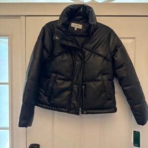 Black Puffer Jacket (Faux Leather)